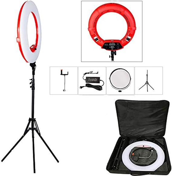 Yidoblo18 Dimmable Fluorescent Ring Light Kit: 96W 5500K Ring Light, Light Stand, Soft Tube, Filter and Bag for Photography YouTube Self Video Make-up (Red-FD-48II)
