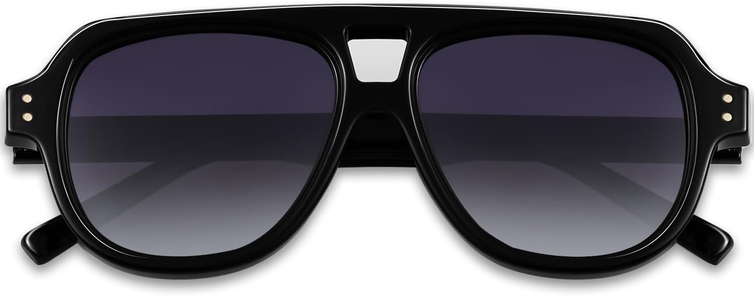 Retro Polarized Chunky Aviator Sunglasses for Women Men Square Oversized Pilot Thick Large Trendy Vintage
