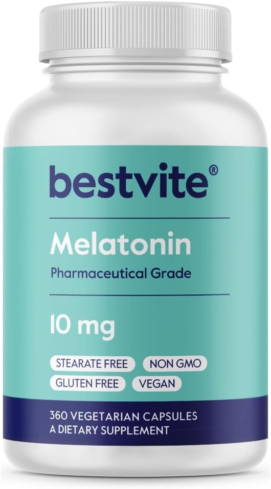 BESTVITE Melatonin 10 mg (360 Veg Caps) - No Stearates - Vegan | Non GMO - Gluten Free - No Sucralose - No Mannitol - Supports Restful Nights* - Easy to Swallow Capsules