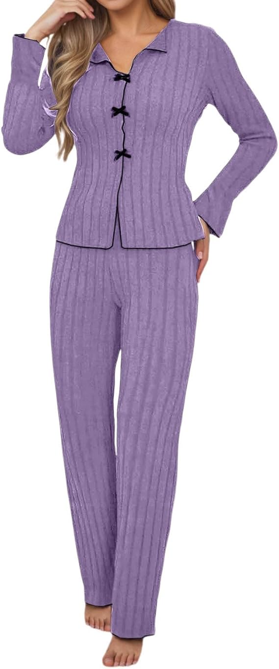 Fall Pajamas Women Cute Pjs Set Cozy Long Sleeve 2 Piece Sleepwear