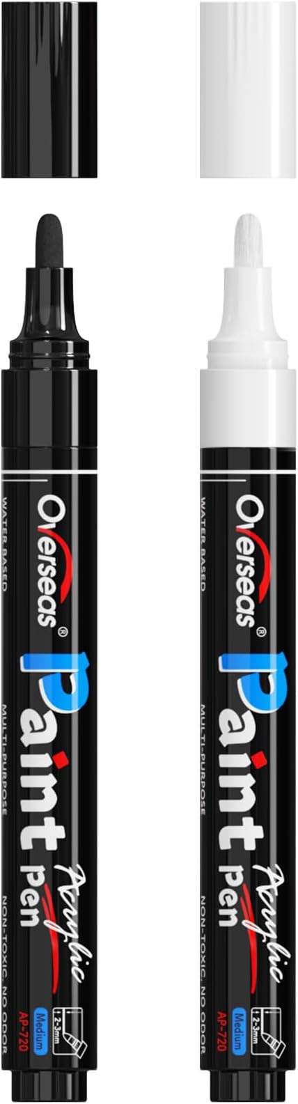 Overseas White & Black Acrylic Paint Pens Permanent Markers, Medium Tip
