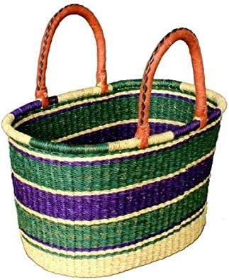Large Ghana Bolga Basket | Picnic- Magazines| Oval Shopping Bags (Colors Vary)