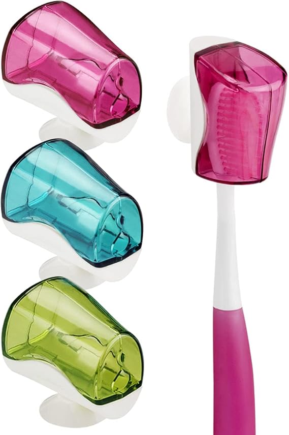Linkidea Travel Toothbrush Head Covers with Suction Cup Portable Wall Mount Toothbrush Holder, Toothbrush Cap Case Box Convenient for Travel, Outdoor (3PCS)