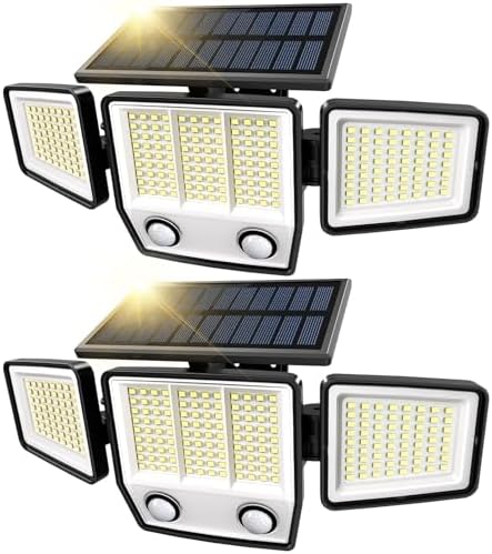 Solar Motion Sensor Outdoor Lights Waterproof - 3000LM 3 Modes Security Lights Outdoor 270 Illumination IP65 LED Solar Flood Wall Light for Garden Yard Patio Pathway Modern, 2