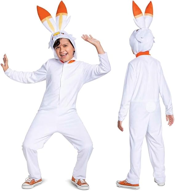 Disguise Scorbunny Pokemon Kids Costume, Official Pokemon Hooded Jumpsuit with Ears, Classic Size Medium (7-8)