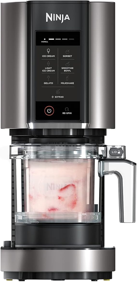 Ninja CREAMi Ice Cream Maker & Dessert Machine with 3 Containers 7 Programmes Making Ice Cream Gelato Sorbet Smoothie Bowls Milkshakes and More Black/Silver 1.4 L Ice Cream Capacity NC300EU