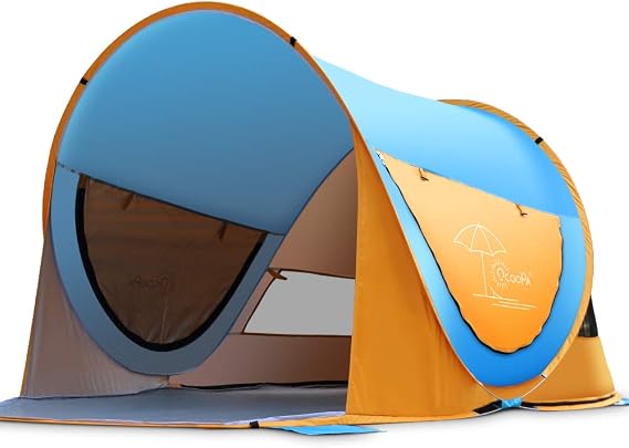 OCOOPA Beach Tent, Large Pop Up Tent for 4 People, Anti-UV Automatic Camping Sun Shelter Instant Portable, Sides Ventilation Design Tents, Suitable Family (Blue)
