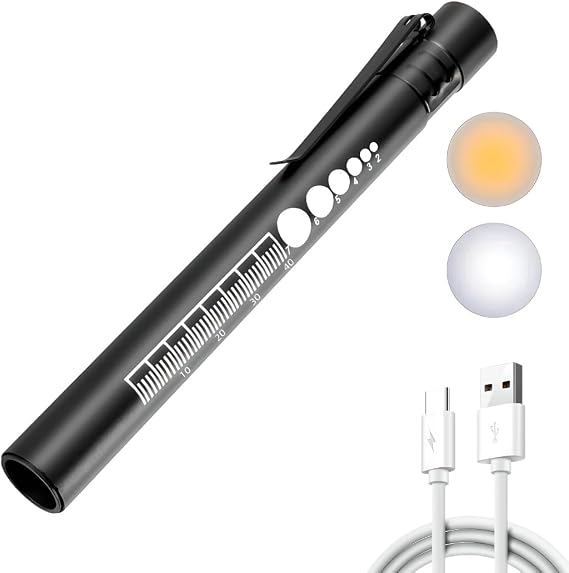 Pen Lights for Nurses, Pupil Penlight Medical Pen Light, Portable Professional LED Nurse Light for Doctor, Nurse, First Aid, EMT, Nursing Student, Warm&White Light, USB Rechargeable (Black)