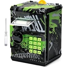 ATM Piggy Bank for Boys Girls, Vcertcpl Mini ATM Coin Bank Money Saving Box with Password, Kids Safe Money Jar for Adults with Auto Grab Bill Slot, Great Gift Toy Bank for Kids