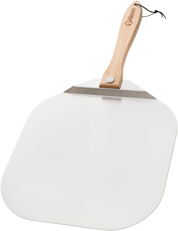 Chef Pomodoro Pizza Peel 36 x 40 cm, Pizza Paddle with Safety Backstep and Foldable Wood Handle for Easy Storage, Metal Pizza Peel for Baking Homemade Pizza