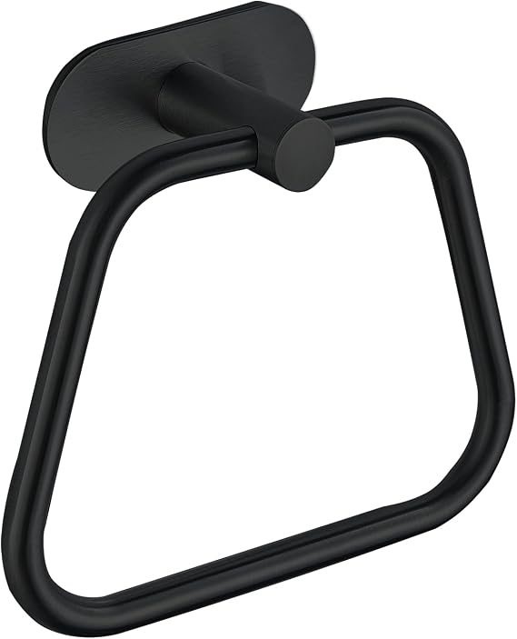 Self-Adhesive Towel Ring, Bathroom Hardware Accessories, 304 Stainless Steel Hand Towel Holder for Bathroom and Kitchen, Ladder Towel Hook, No Drill Installation Wall Mount (Black)