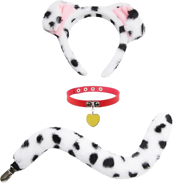 Dalmatian Ears Headband Tail Dalmatian Costume Adult Puppy Ears Headband Tail for Women Halloween Dalmatian Dress Up