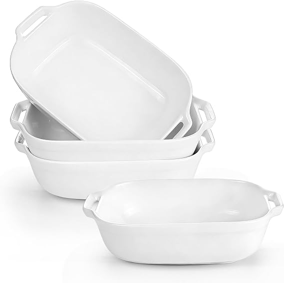 20cm Double-Ear Handle Ceramic Baking Dish Set of 4,Oven Rosting Dish Lasagne Dish Serving Dishes for Shepherd's Pie,Casserole,Fish Pie, Creamy Soup,Salads,Rice Microwave Dishwasher Safe