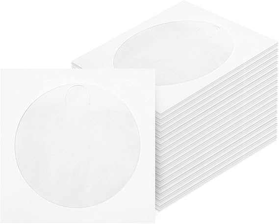 100pcs White Paper CD DVD Sleeves,120g 5inch CD DVD Sleeves Envelope Holder with Clear Window and Flap