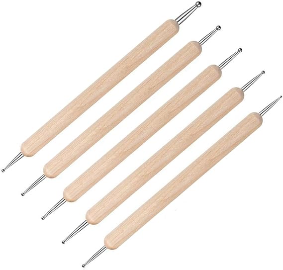 mollensiuer 5 Pcs Embossing Stylus Set with Different Size Wooden Ball Embossing Stylus Double End Tracing Dotting Tool