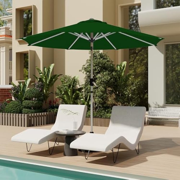 9FT Aluminum Outdoor Patio Umbrella, Fade-Resistant Market Umbrella with Push Button Tilt Function, 8 Sturdy All-Aluminum Ribs for Gardens, Patios, Backyards & Pools