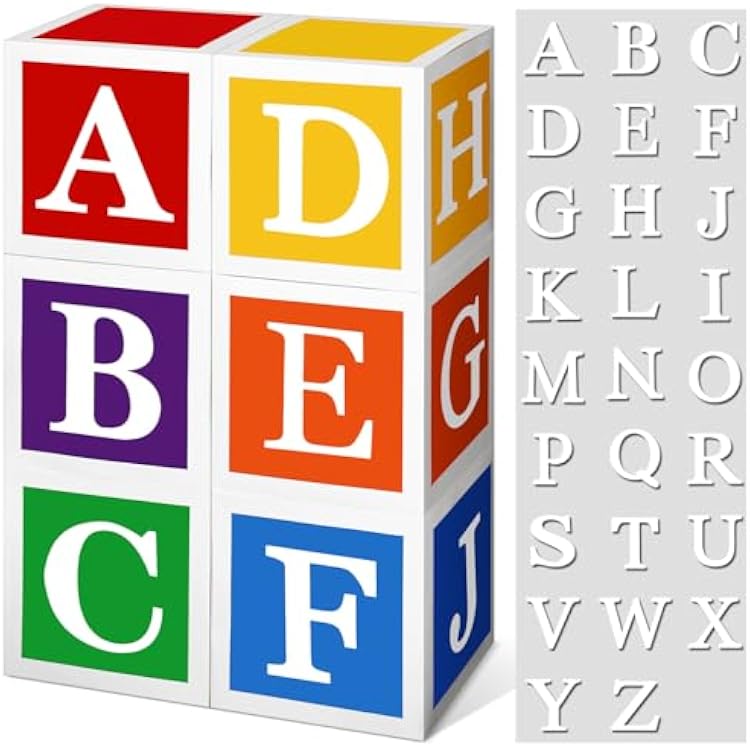 ReliThick 6 Pcs Custom Letter Toy Inspire Party Boxes with 52 Pcs Letter Cutouts 11.8 x 11.8 Inch Colorful Balloon Box Personalized Big Party Favor Box for Birthday Party Decoration Bright Color
