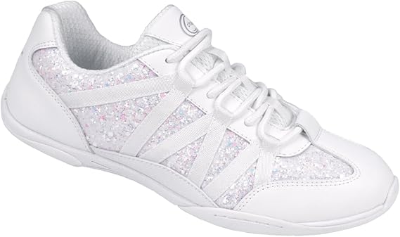 chasse Flash White Womens Cheerleading Sneaker - Glitter-Infused Cheer Shoe - Adult Sizes