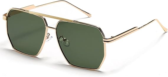 Trendy Vintage Retro 70s Oversized Square Aviator Sunglasses for Women Men Cool Shades Metal