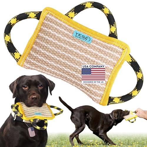 YES4QUALITY Durable Dog Bite Pillow - 10x7 - Safe Biting Pad with 3 Strong Handles - Tough Jute Tug Toy for Medium to Large Dogs - Ideal for Tug of War, K9, Schutzhund & Puppy Training
