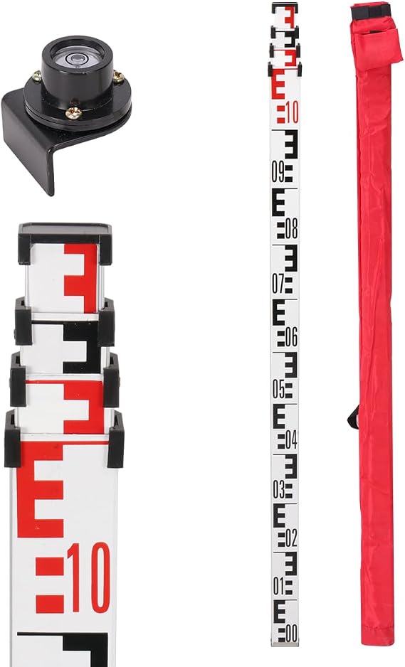 Aluminum Leveling Rod, Telescopic Levelling Staff 4m | Measuring Rods with Spirit Bubble for Cross Line Lasers and Rotating Lasers