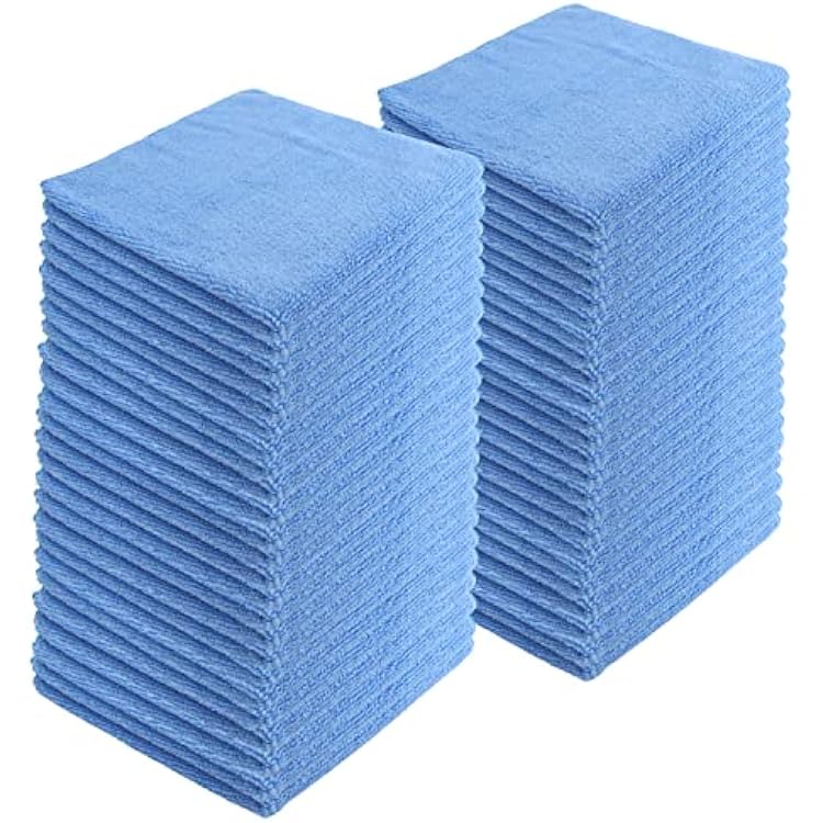 Microfiber Cleaning Cloths,120 Pack, 16x16, All-Purpose, Softer, Highly Absorbent, Lint-Free, Reusable, Washable Pro Towels, Blue, for House, Kitchen, Bathroom, Car, Office