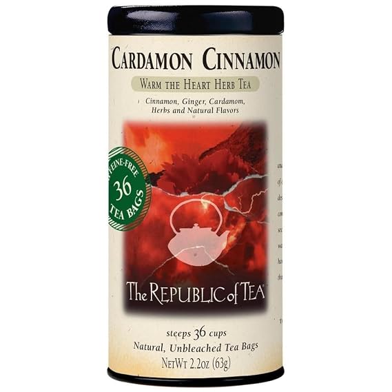 The Republic of Tea Cardamom Cinnamon Herbal Tea, Caffeine Free, 36 Count