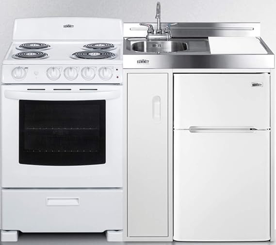 Summit 54" All-In-One Kitchenette, Electric Coil Range, Refrigerator-Freezer, Sink, and Storage, White - ACK54COILW