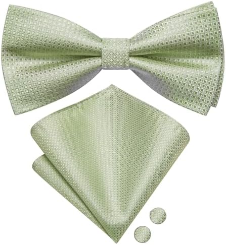 Hi-Tie Solid Bow Tie Hankerchief Cufflink Pre-tied Silk Knot Bowtie for Male Business Party
