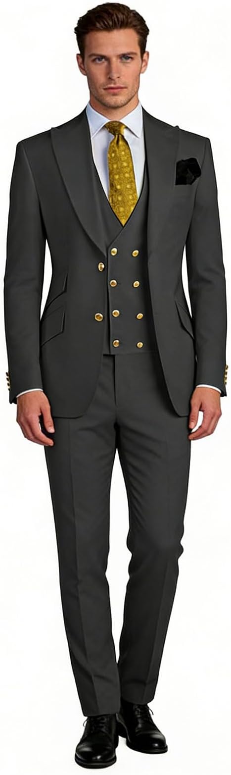 Men's Blazer Jacket Vest Pants 3 Piece Sets Elegant Peaked Lapel Double Breasted Tuxedo Formal Suit Wedding Party Prom