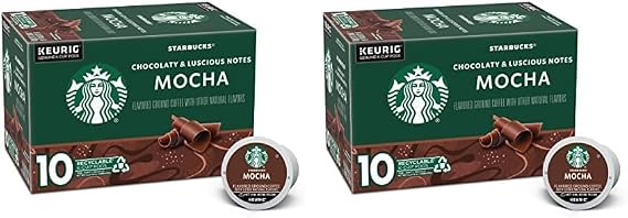 Starbucks K-Cup Coffee Pods, Mocha Flavored Coffee, Naturally Flavored, 100% Arabica, 1 box (10 pods) (Pack of 2)