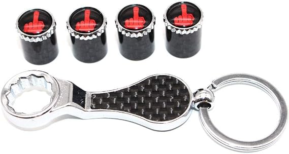 5Pcs/Set Car Tire Wheel Valve Stems Middle Finger Style Air Caps with Keychain Wrench Chrome (Fits: Most Cars)