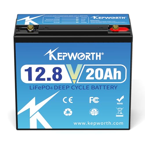 KEPWORTH 12.8V 20Ah LiFepo4 Battery, Deep Cycle Rechargeable Lithium Batteries with 20A BMS, Perfect for Backups, Camera, Ride on Toys, Alarm System, Camping