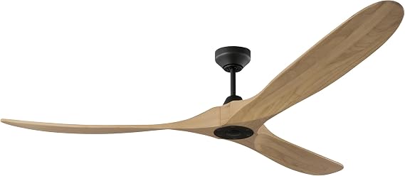 Generation Lighting | 3MAVSM70MBKNH | Maverick Smart 70 DC Ceiling Fan in Midnight Black with Natural Honey Blades | Handheld Remote, 6-speed and Reverse | Damp Rated