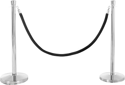 US Weight Premier Chrome Post and Black Velvet Rope Crowd Control Stanchion System