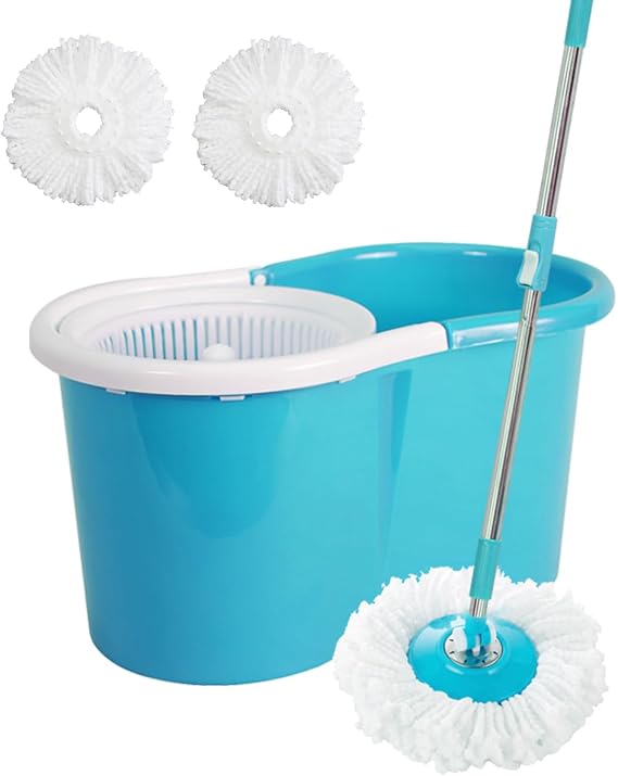 360 Degree Rotating Easy Magic Floor Mop and Twist Spinning Dry Bucket with 2 Microfiber Mop Head