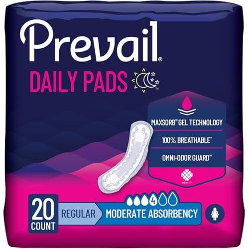 Prevail Incontinence Bladder Control Pads for Women, Moderate Absorbency, Regular Length, 20 Count