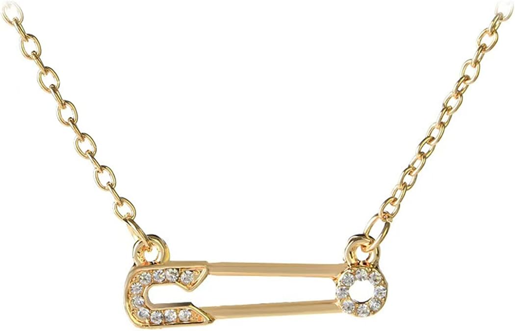 Safety Pin Necklace for Women Gold Crystal Pink Heart Pendant Necklace Silver Paper Clip Pendant Necklace Dainty Cubic Zirconia Paperclip Necklace Fashion Jewelry Gift