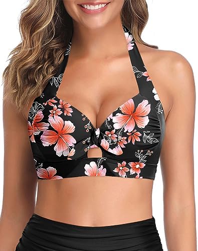 Tempt Me Women Halter Bikini Tops Push Up Retro Bathing Suits Padded Swimsuit Top Only No Bottom