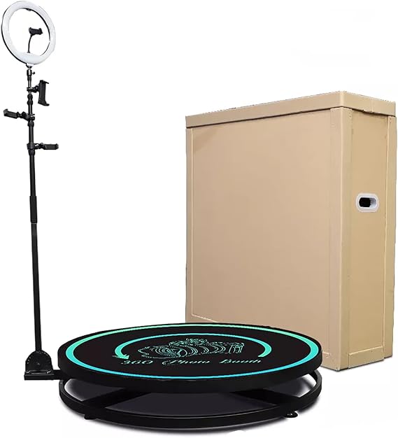 360 Degree Photo Booth Machine for Party with Software Remote Control Automatic 360 Degree Rotating Camera Booth with Free Logo, Ring Light, Selfie Holder Accessory, 5 People Standing