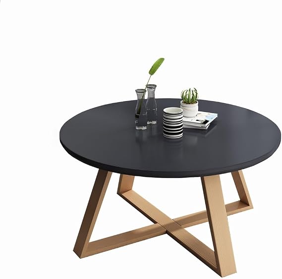 Low Table, Center Table, Side Table, Low Table, Round Table, Easy Assembly, Nesting Table, Small Table, Coffee Table, Small Living Room, Home, Balcony Table, Thick Wooden Legs Color: Black, Size: