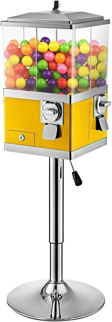 Candy Vending Machine Commercial, Rotatable Gumball Machine with Stand, 4 Hole Candy Sweet Dispenser, Adjustable Height Coin Operated Bubblegum Candy Bank