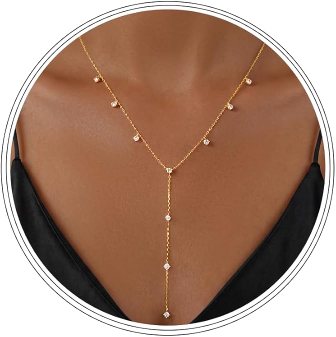 Long Drop Sunburst Gold Y-Necklace for Womens CZ Chain Hoco Jewelry