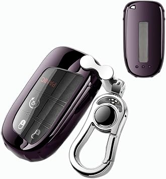 Key Fob Cover,Fit for Jeep bottons Remote Key Grand Cherokee Renegade Compass Dodge Durango Journey Charger Challenger Key Fob,Smart Key Fob Soft TPU Case Shell with Alloy Keychain Black