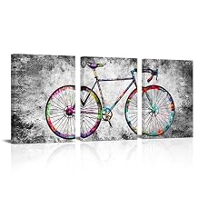 Apicoture Bike Decor Wall Art Black and White Street Graffiti Art Bicycle Paintings Canvas Prints Picture Framed For Boys Room Biker Room Wall Decor 12"x16"x3 Pieces (12"x16"x3panels)