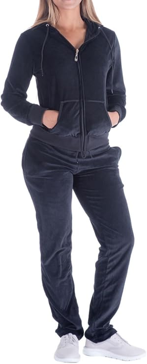 LeeHanTon Womens Jogging Suits Sets Running Velour Outfit Zipper Warm Up 2 Pieces Hoodie and Pant Tracksuit