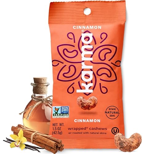 Cinnamon Cashews with Skin by Karma Nuts, Whole, Sweet, Roasted, Vegan, Gluten Free, Low Net Carb, Natural, Everyday Nut Snack, 1.5 Ounce 12 Snack Packs