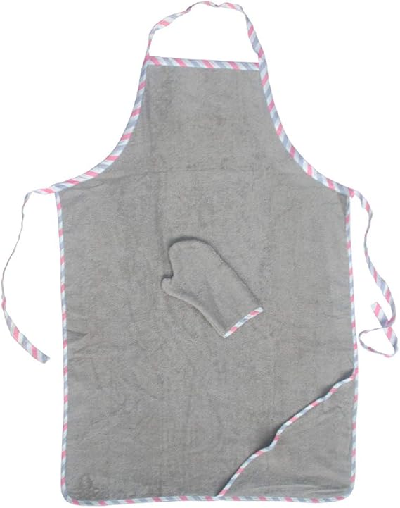 Topwon Apron Baby Bath Towel Fleece Baby Washcloth with Bathing Glove Extra Large Hands Free Absorbent Hooded Towel (Grey)