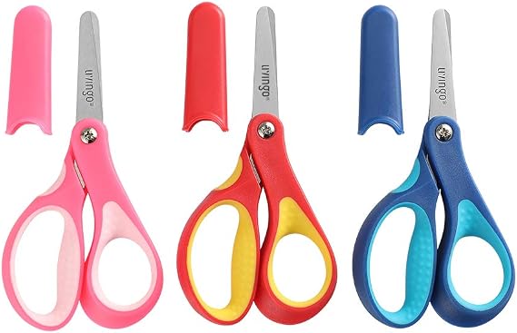 LIVINGO Kids Scissors 3 Pack, 5" Blunt Safety School Craft