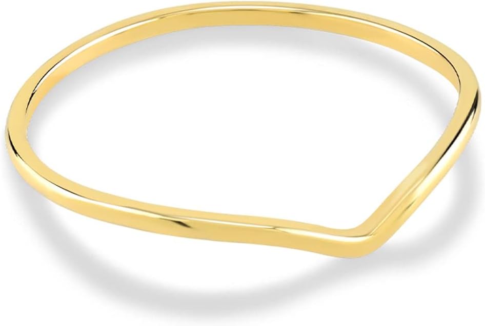 Gelin 10K Solid Gold Chevron Ring for Women - Dainty V Shape Stacking Band - Minimalist Wedding Ring